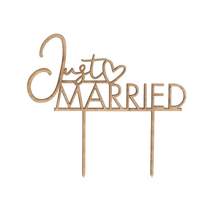 Houten taarttopper Just Married 15x13,5cm