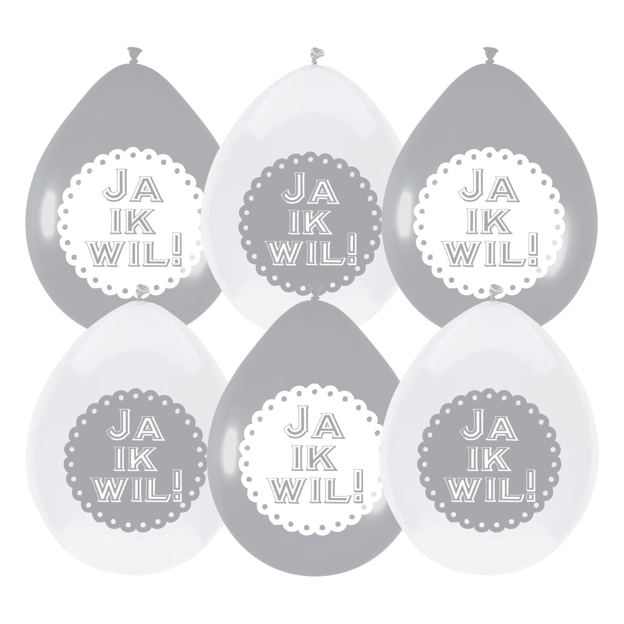 Huwelijk ballonnen "Ja ik Wil" 6 stuks zilver en wit