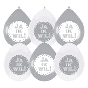 Huwelijk ballonnen "Ja ik Wil" 6 stuks zilver en wit
