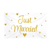 Just Married Gevelvlag - 150x90 cm - Wit met gouden letters