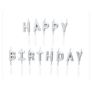Kaarsjes Happy Birthday zilver