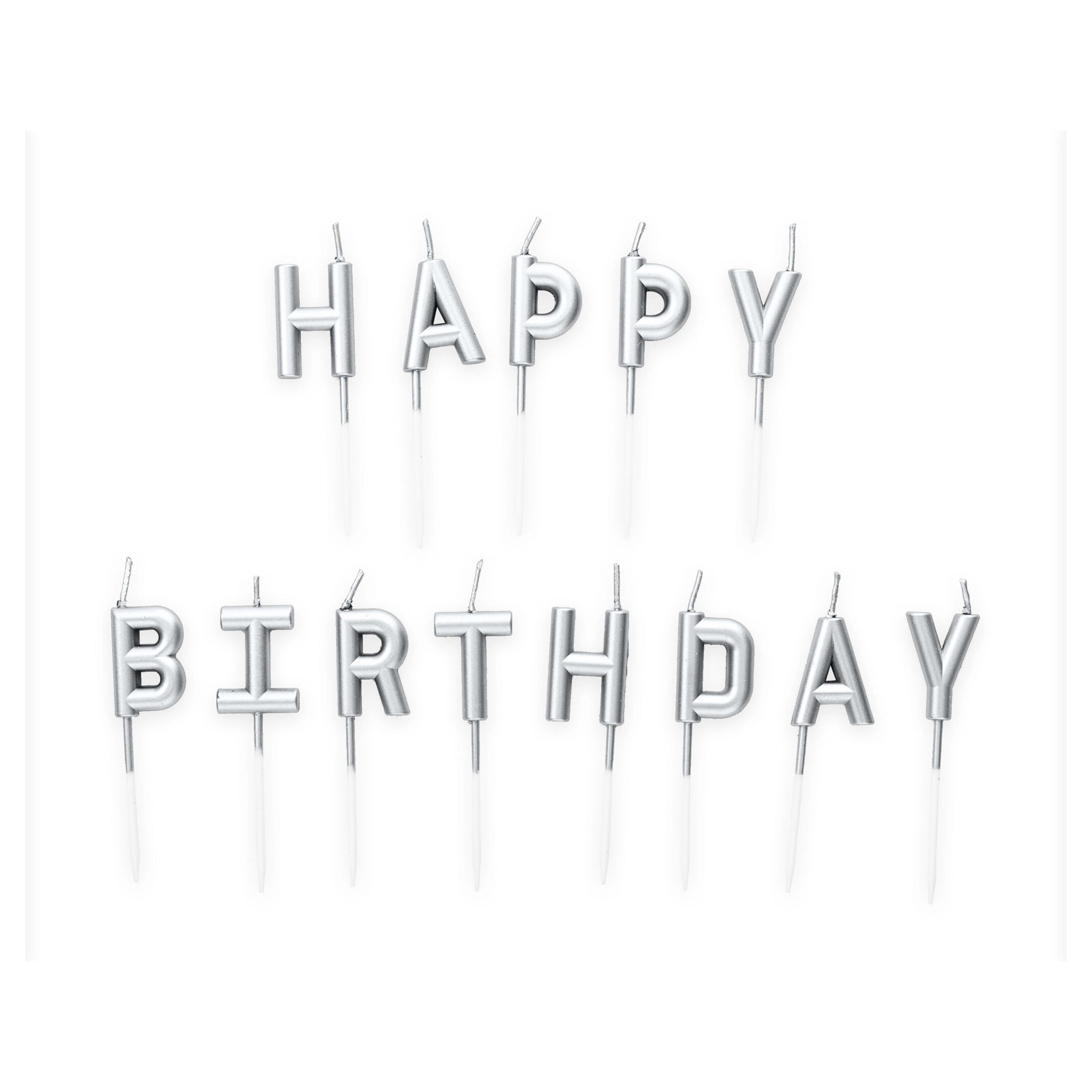 Kaarsjes Happy Birthday zilver