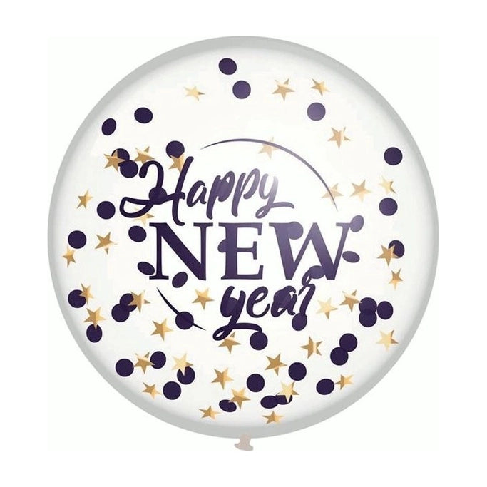 Mega confettiballon "Happy New Year" 60cm, 1st