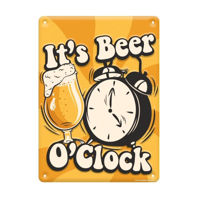 Metalen bord beer o'clock