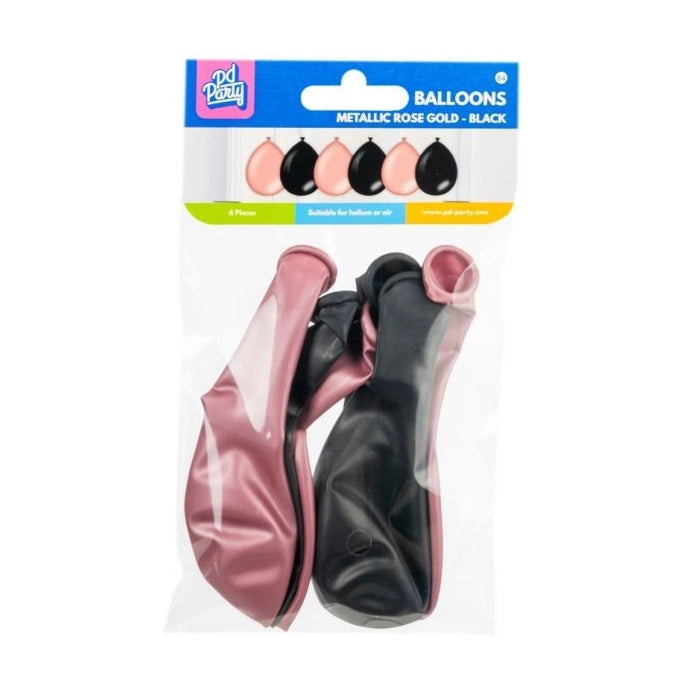 Metallic rose goud en zwarte ballonnen - 6 stuks