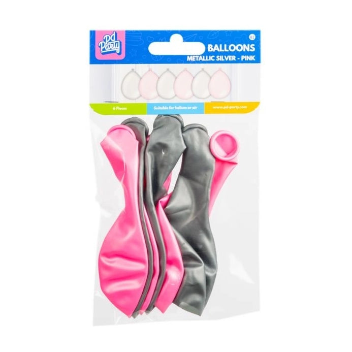 Metallic zilver en roze ballonnen 6 stuks