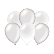 Metallic zilveren en witte ballonnen 6 stuks