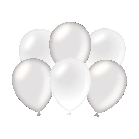 Metallic zilveren en witte ballonnen 6 stuks
