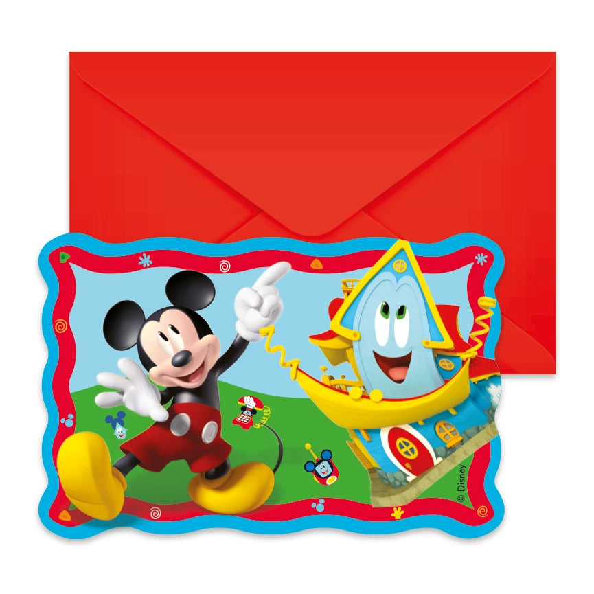 Mickey Mouse papieren uitnodigingen met envelop Rock the House 6 stuks