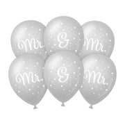 Mr. & Mr. bruiloft ballonnen zilver 30cm 6 stuks