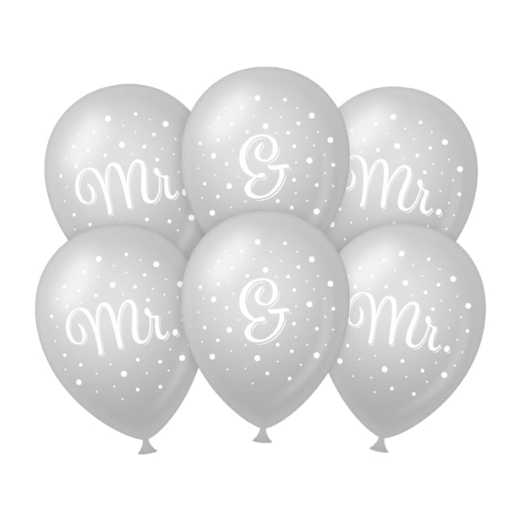 Mr. & Mr. bruiloft ballonnen zilver 30cm 6 stuks