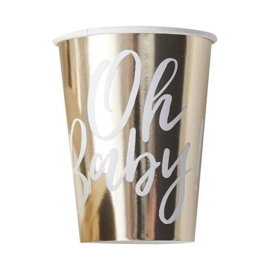 Papieren bekers goudfolie Oh Baby! - merk Ginger Ray