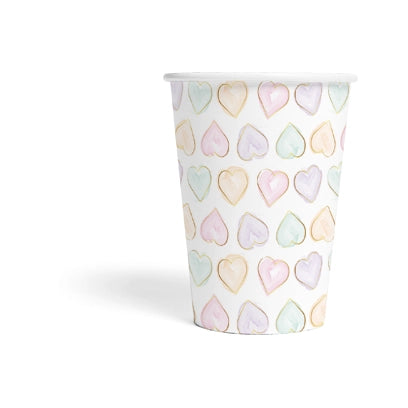 Papieren bekers Watercolor Hearts 8 stuks 210ml