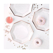 Papieren borden rose goud/ wit 8 stuks 25cm