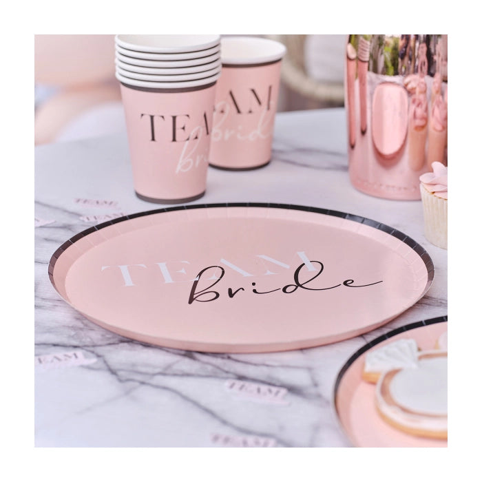 Papieren borden Team Bride roze 25cm 8 stuks