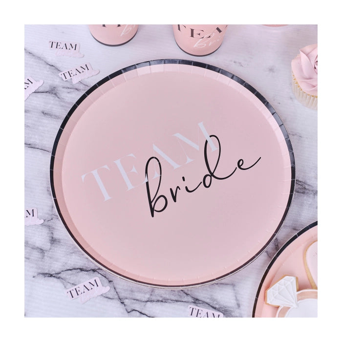 Papieren borden Team Bride roze 25cm 8 stuks