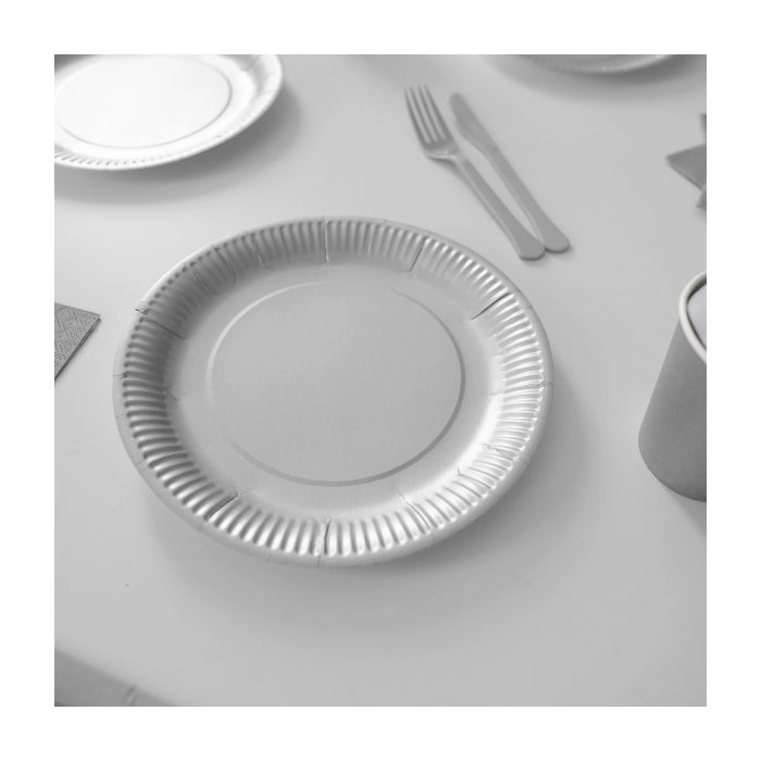 Papieren borden zilver 23cm 8 stuks