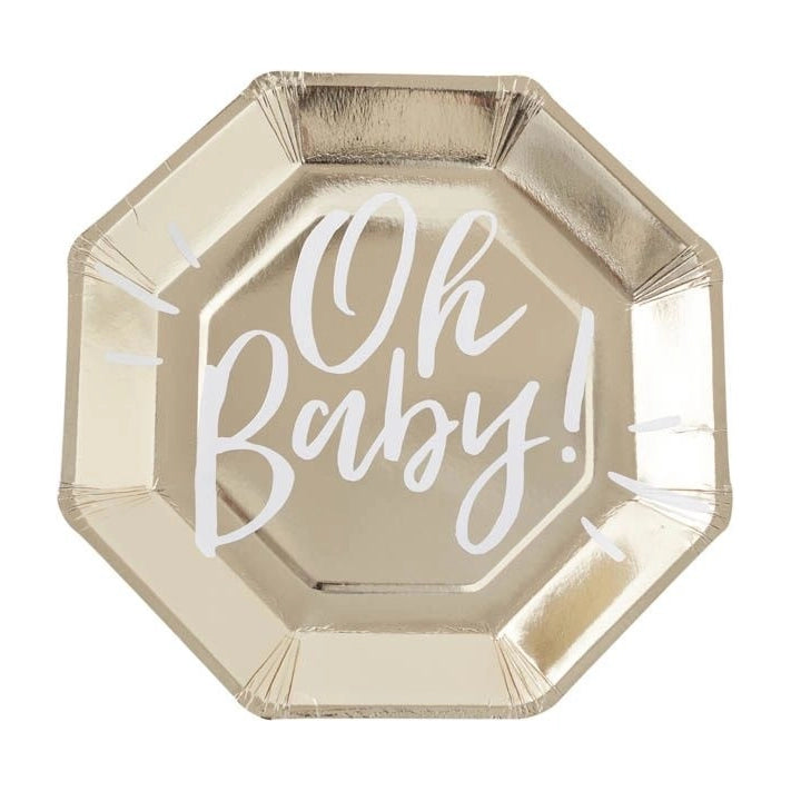 Papieren bordjes goudfolie Oh Baby! - merk Ginger Ray