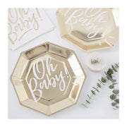Papieren bordjes goudfolie Oh Baby! - merk Ginger Ray