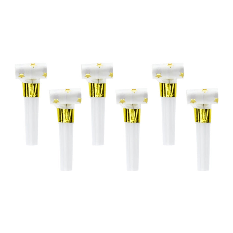 Papieren feesttoeters met gouden sterren, 6 stuks