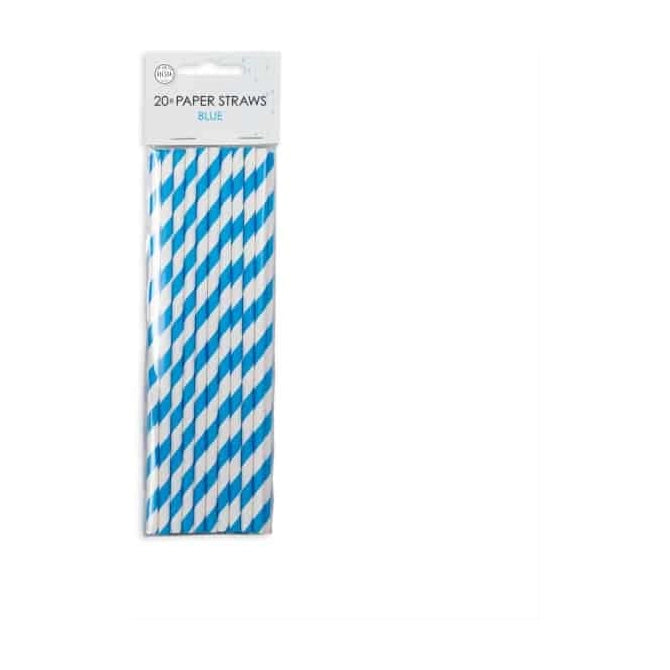 Papieren rietjes blauw/wit 20 stuks