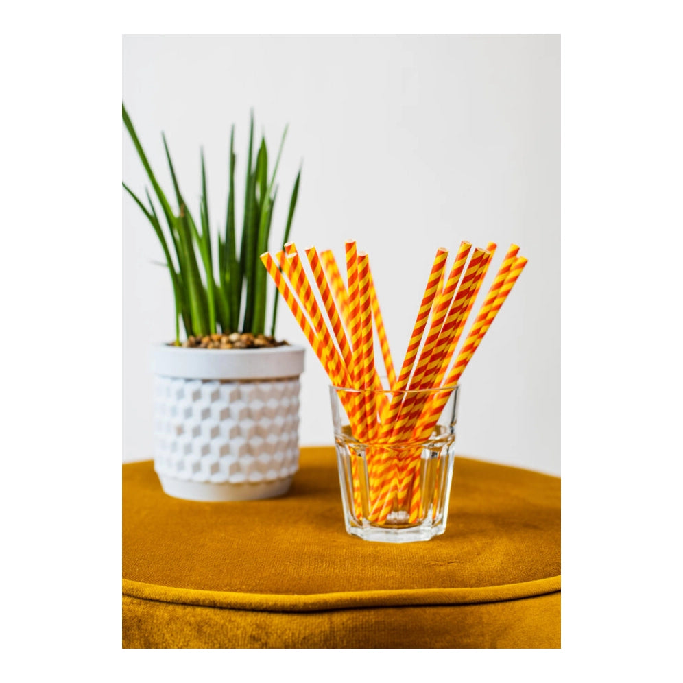 Papieren rietjes geel en rood 20 stuks