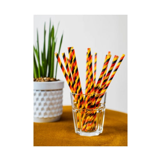 Papieren rietjes geel, zwart, rood 20 stuks