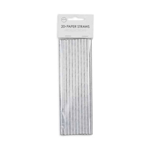 Papieren rietjes metallic zilver 20 stuks