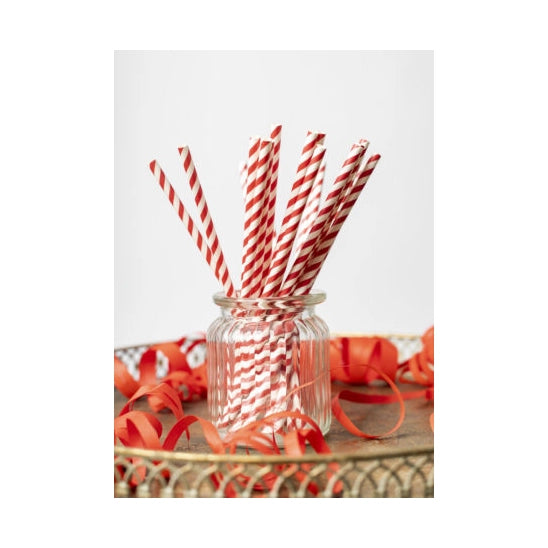 Papieren rietjes rood, wit, 20 stuks