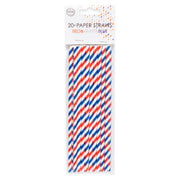 Papieren rietjes rood, wit, blauw 20 stuks