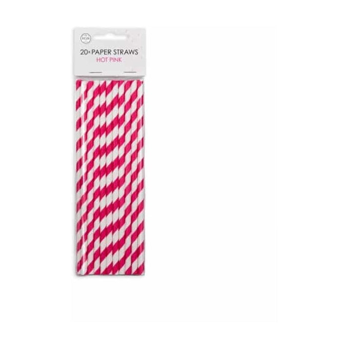 Papieren rietjes roze/wit 20 stuks