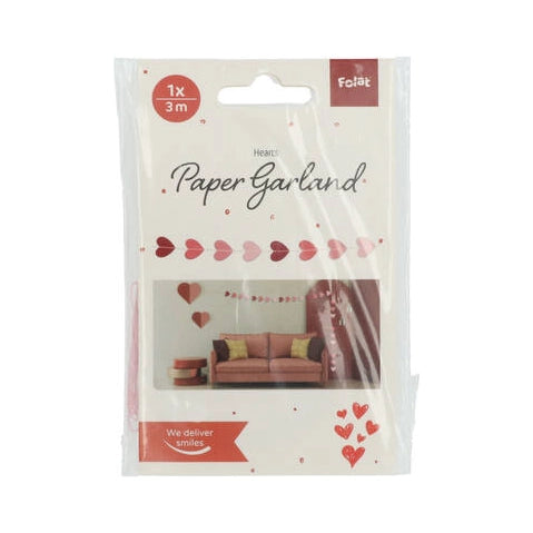 Papieren slinger mini Hartjes Roze - 3 meter
