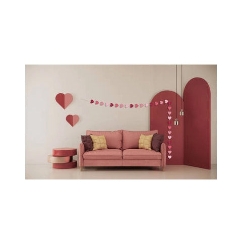 Papieren slinger mini Hartjes Roze - 3 meter