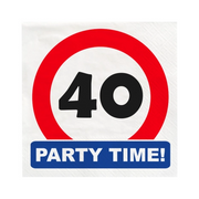 Papieren Verkeersbord servetten 40 jaar 33x33cm 16 stuks