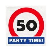 Papieren Verkeersbord servetten 50 jaar 33x33cm 16 stuks