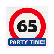 Papieren Verkeersbord servetten 65 jaar 33x33cm 16 stuks
