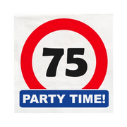 Papieren Verkeersbord servetten 75 jaar 33x33cm 16 stuks