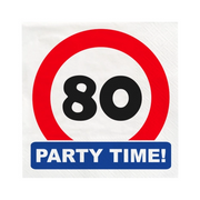 Papieren Verkeersbord servetten 80 jaar 33x33cm 16 stuks