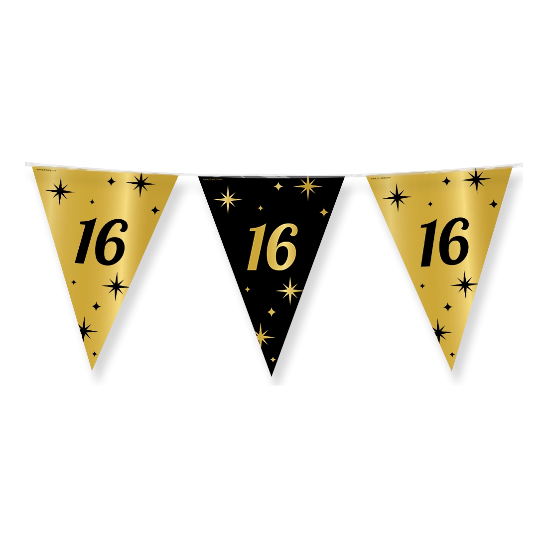 Party vlaggen 16 jaar Goud Zwart