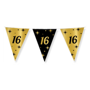 Party vlaggen 16 jaar Goud Zwart