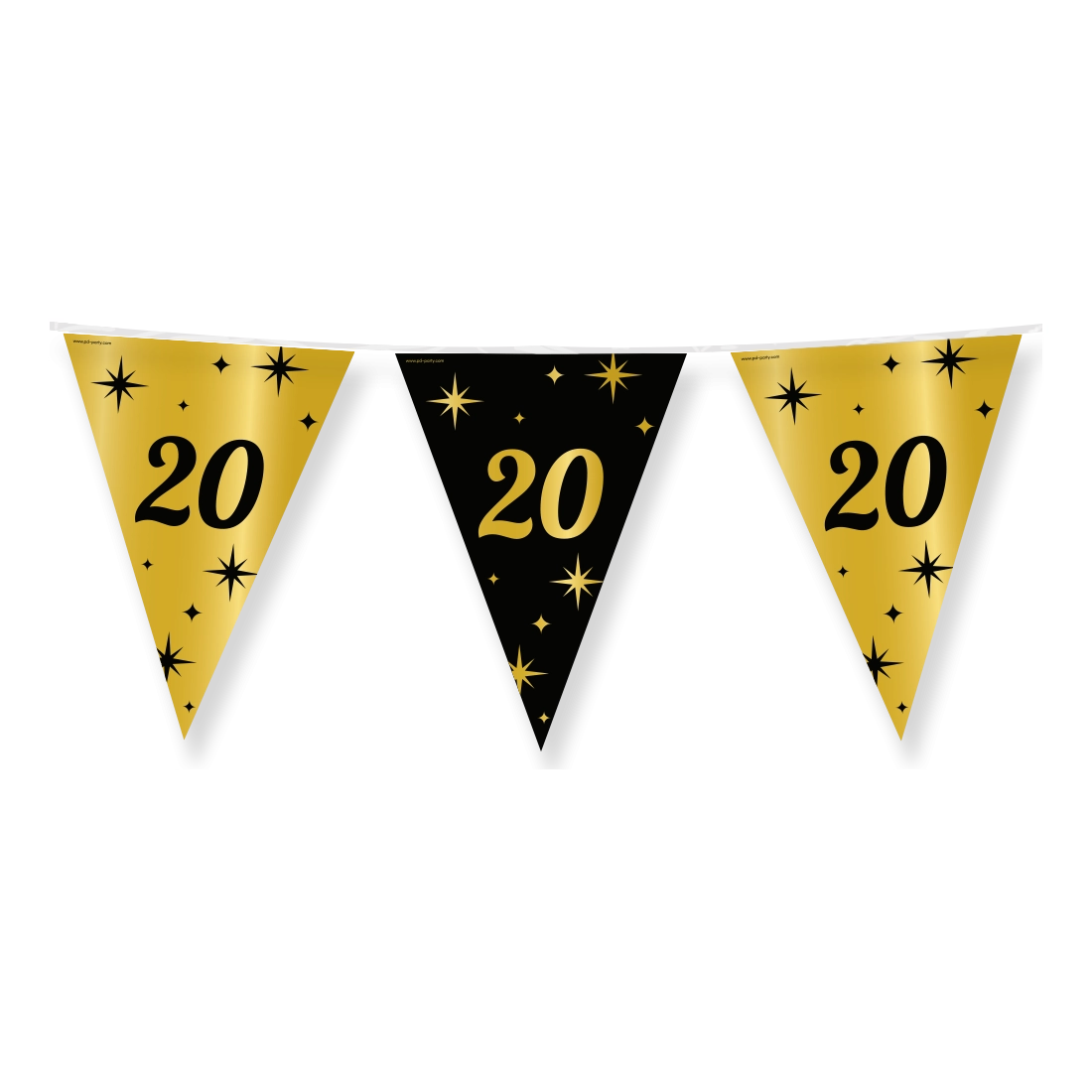Party vlaggen 20 jaar Goud Zwart - 10 meter