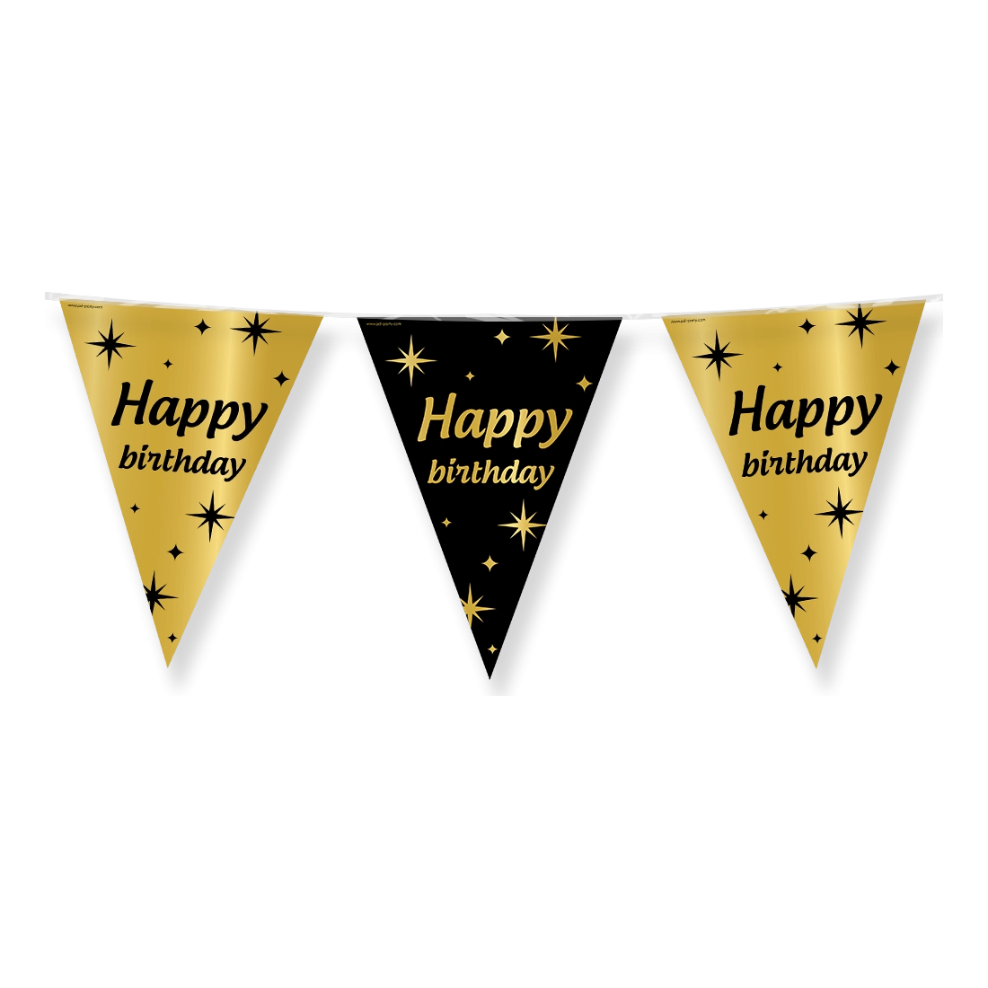 Party vlaggen Happy Birthday Goud Zwart