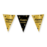 Party vlaggen Happy Birthday Goud Zwart