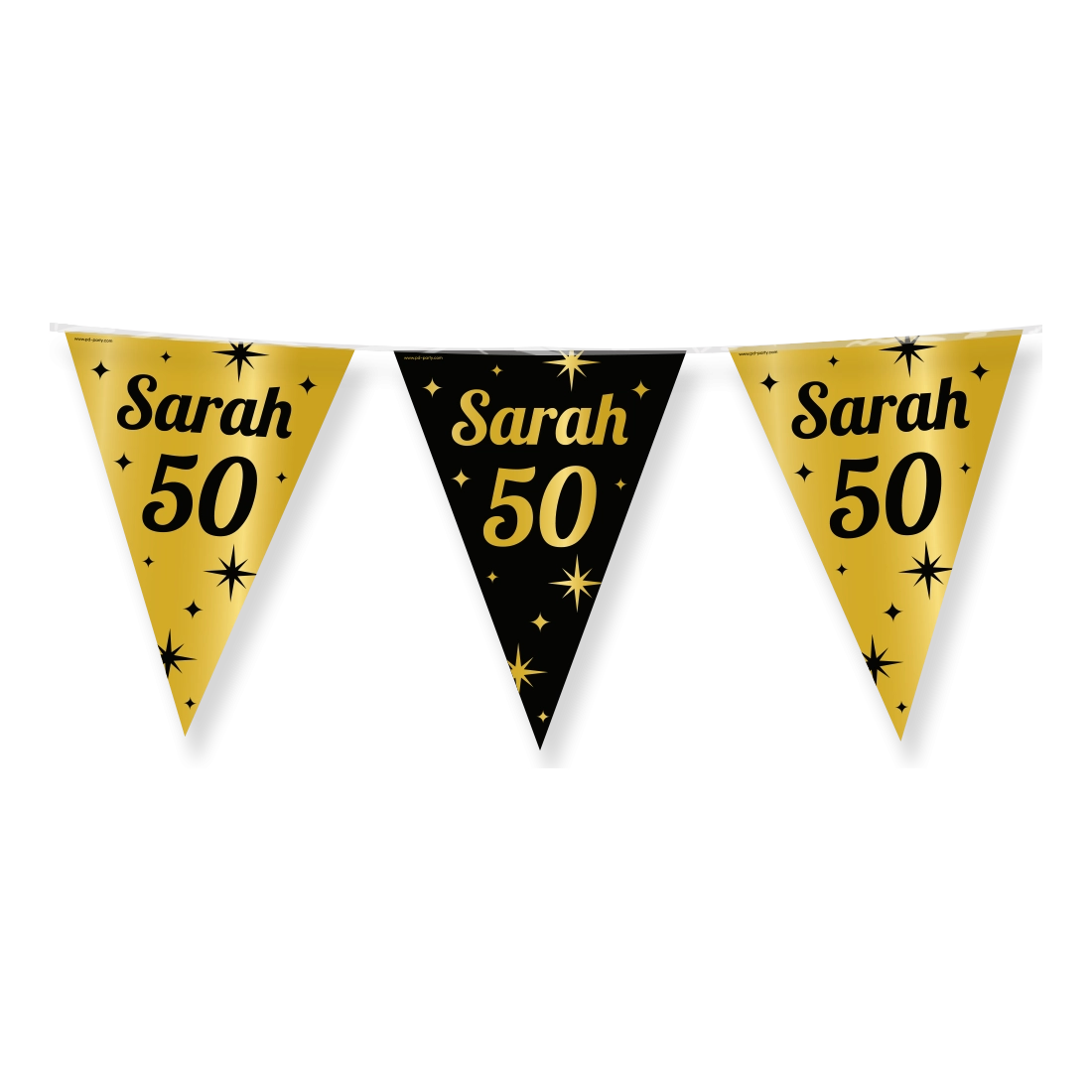Party vlaggen Sarah - 50 jaar Goud Zwart