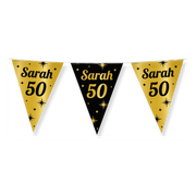 Party vlaggen Sarah - 50 jaar Goud Zwart