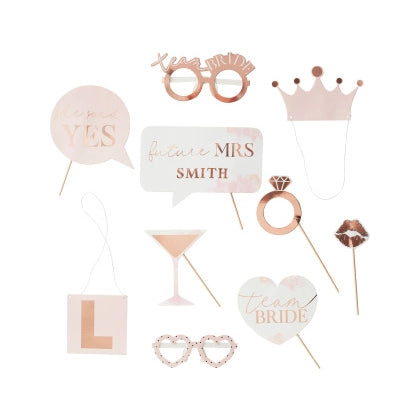 Photobooth props met letter stickers Team Bride rosé goud (10st)