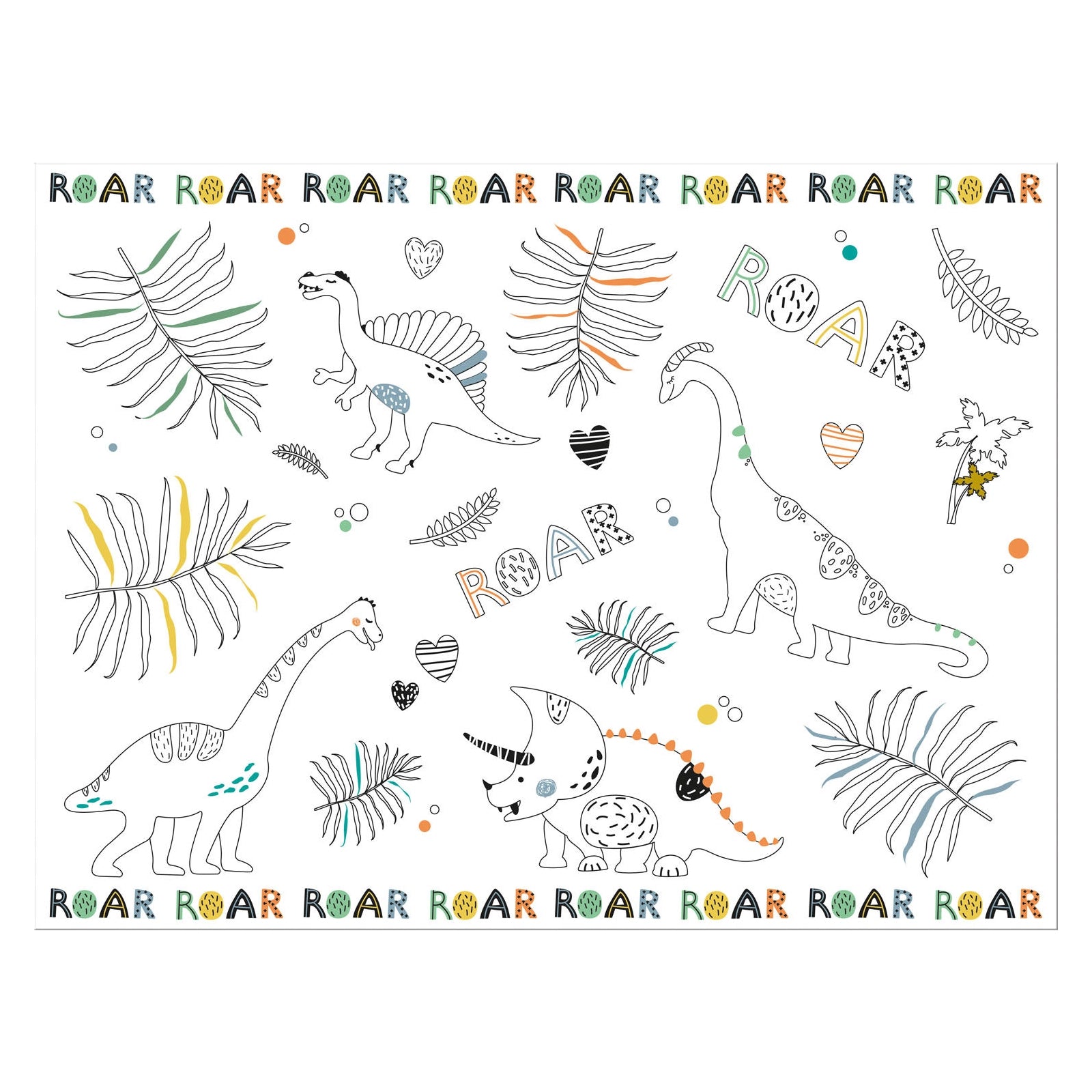 Placemats Kleurplaten Dino Roars - 6 stuks