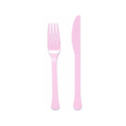 Plastic bestek baby roze mes en vork 24 stuks