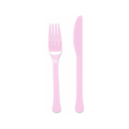 Plastic bestek baby roze mes en vork 24 stuks