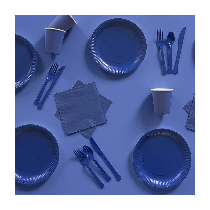 Plastic bestek blauw mes en vork 24 stuks